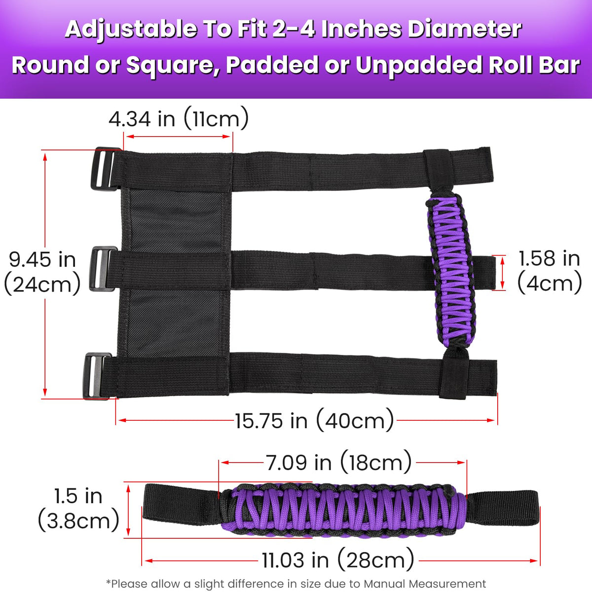 E-cowlboy side-by-side comparison on 2" and 4" bars, shows adjustable fit advantage
