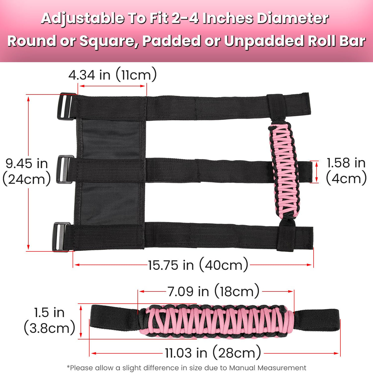 E-cowlboy handle beside ruler showing dimensions and clear sizing benefit