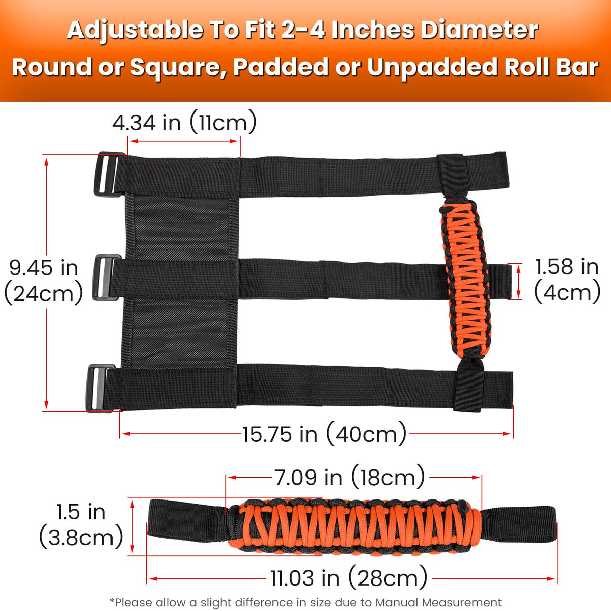 E-cowlboy size comparison with ruler showing adjustable fit for bars