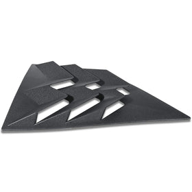 E-cowlboy louver beside a hand for scale illustrating low-profile fit and lightweight construction