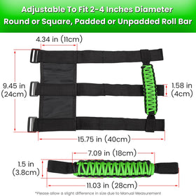 E-cowlboy handle beside ruler showing fit for 2–4 inch roll bars