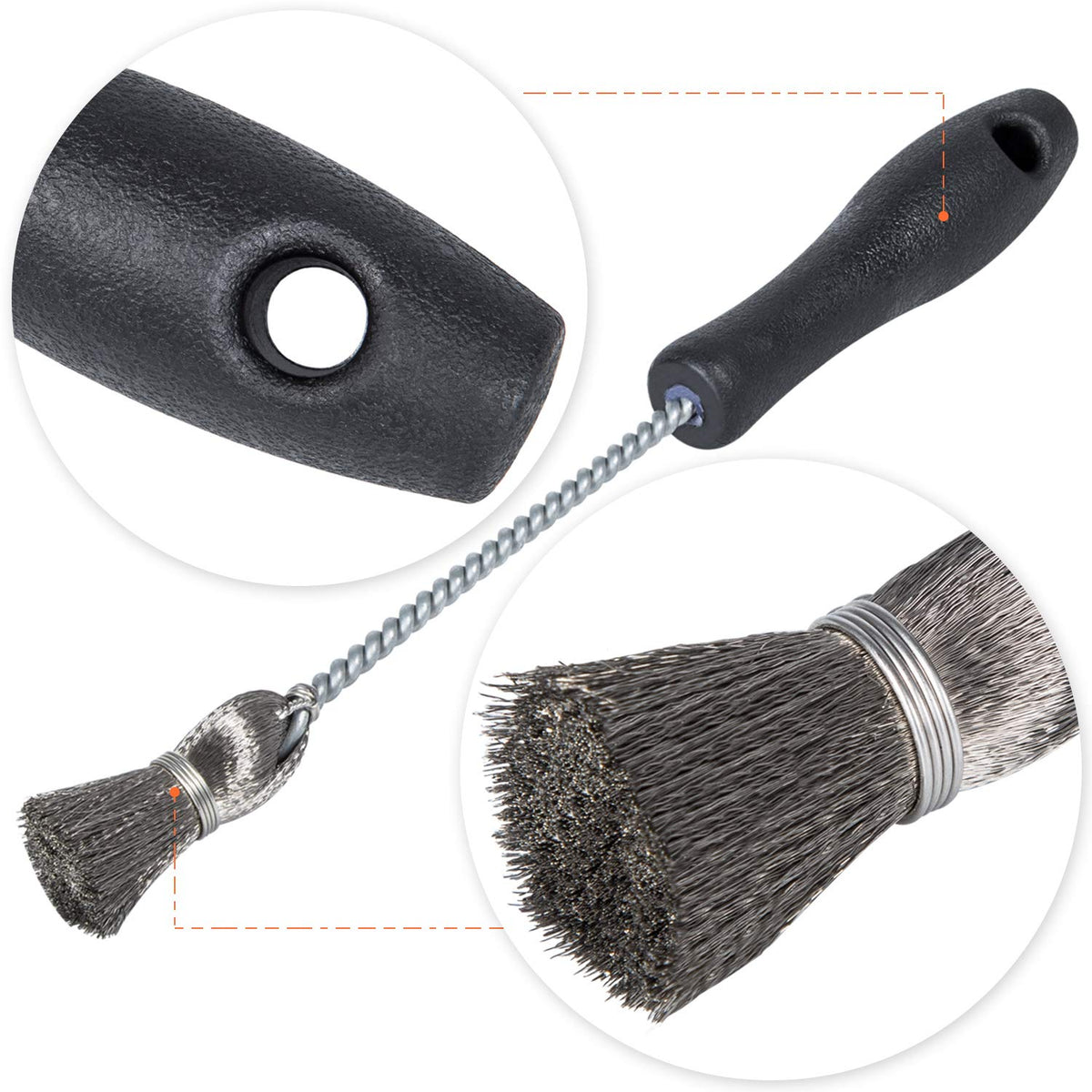 E-cowlboy brushes next to a ruler showing compact size and workshop suitability