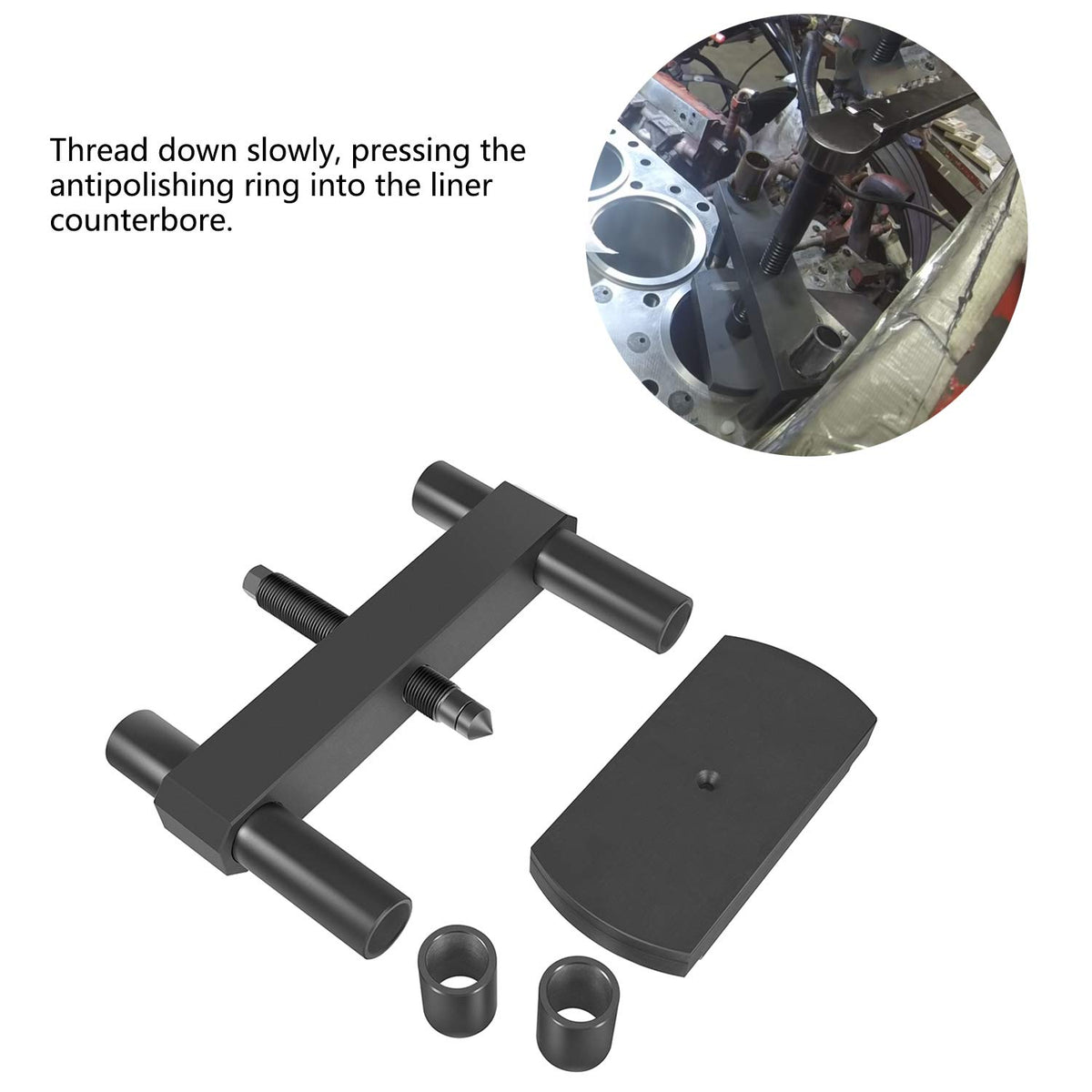 E-cowlboy tool in use on engine demonstrating safe liner seating procedure