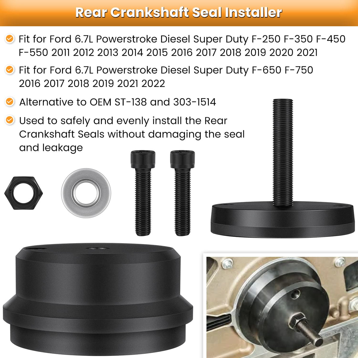 E-cowlboy tool in use on rear seal demonstrating correct seating