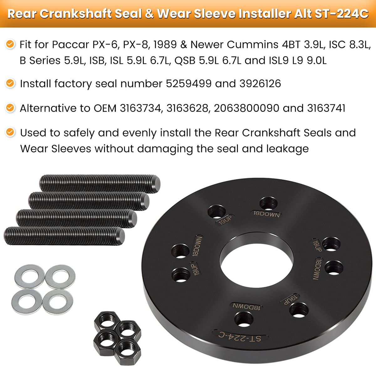 E-cowlboy toolset installed on a Cummins crankshaft demonstrating safe seal installation