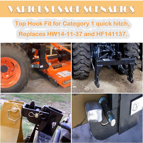 E-cowlboy top hook installed on tractor quick hitch demonstrating easy use