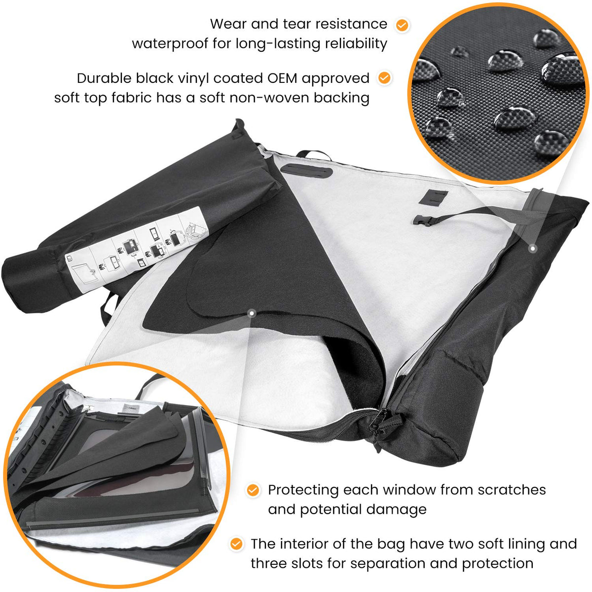 E-cowlboy zipper and handle detail for easy carrying and secure closure