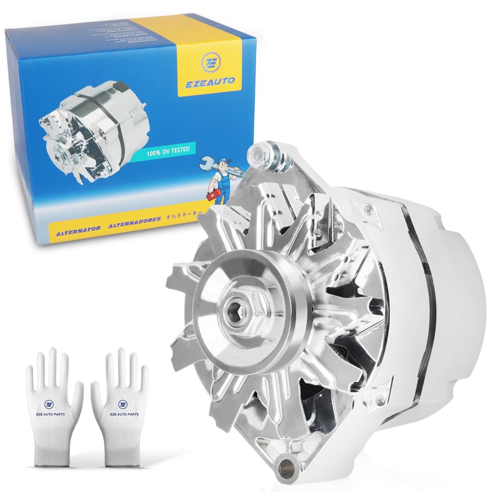 E EZEXPREZE chrome alternator front view showing polished housing and clean finish for show-quality engine bays