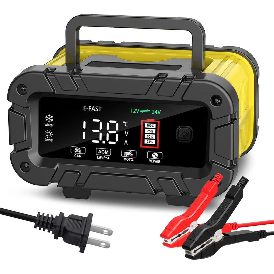 E-FAST charger front panel view showing controls and benefits of fast charging