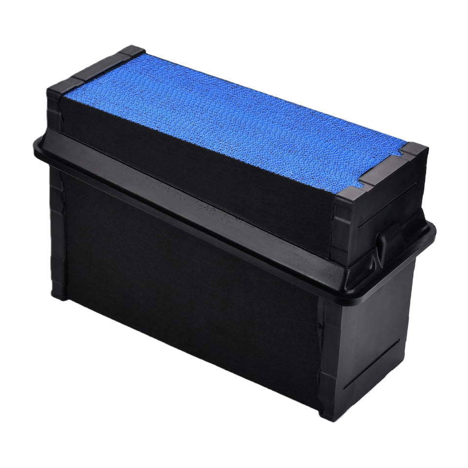 E-Gaultra front view of blue air filter showing buckle and ready-to-install benefit