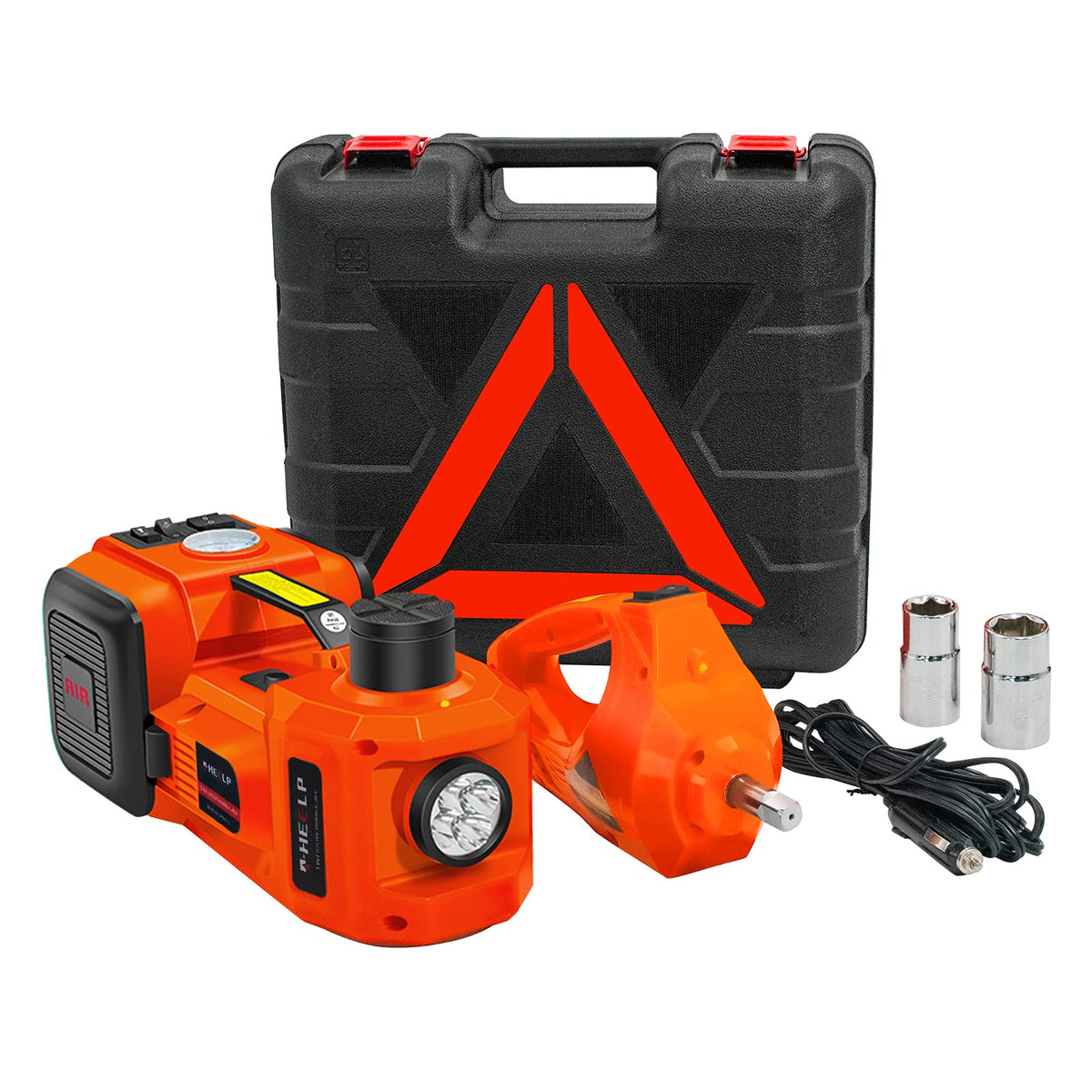 E-HEELP front view of jack kit showing compact portable layout and quick deployment benefit