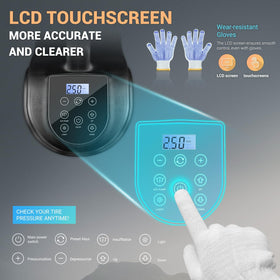 E-HEELP LCD display and air pump showing accurate pressure control and presets