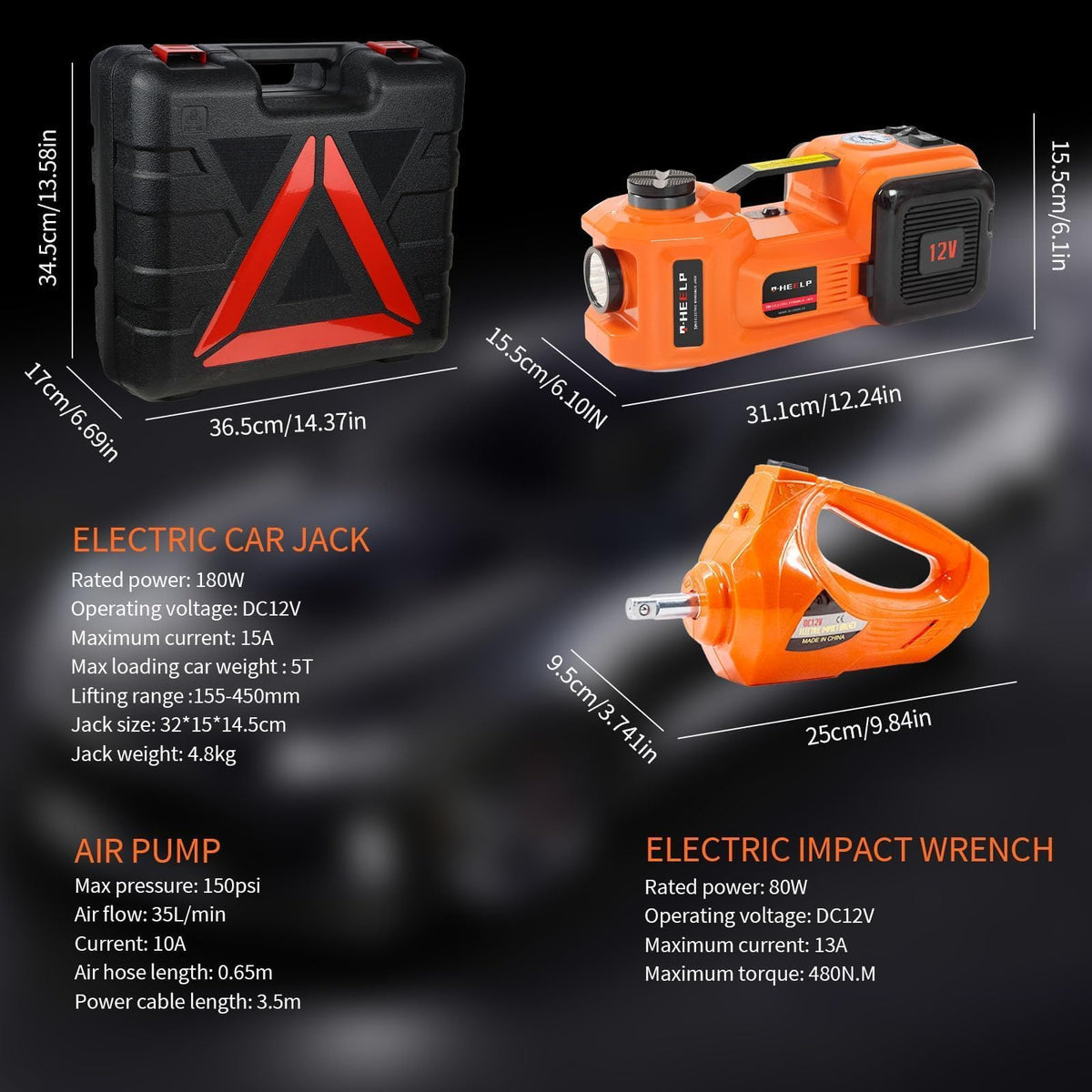 E-HEELP dual LED lights illuminating wheel area for safer nighttime repairs