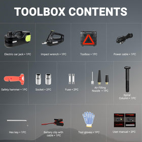 E-HEELP jack next to car tire showing scale and compatible lift range