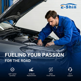 E-Shin packaging and label showing part numbers and protected shipping benefit