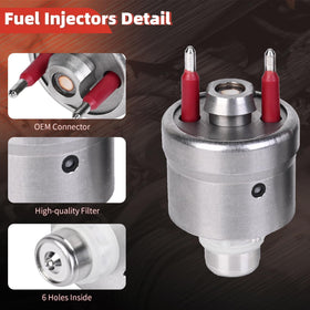 E-Shin injector spray-pattern close-up displaying six-hole atomization detail for cleaner burn