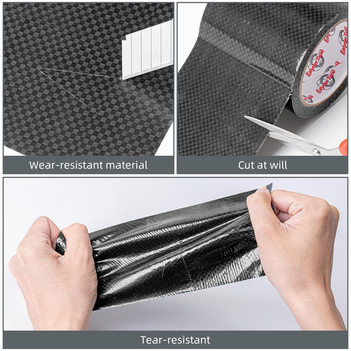 Ealyder Tape adhesive liner peeled back exposing strong adhesive for permanent, airtight bond