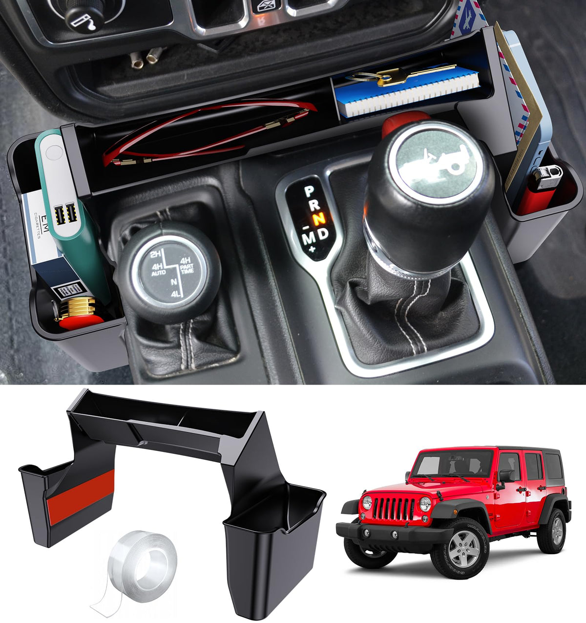Eamplest front view of console organizer showing neat compartments and easy access