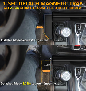 Eamplest installed in 2-door Jeep Wrangler showing improved storage and legroom flexibility