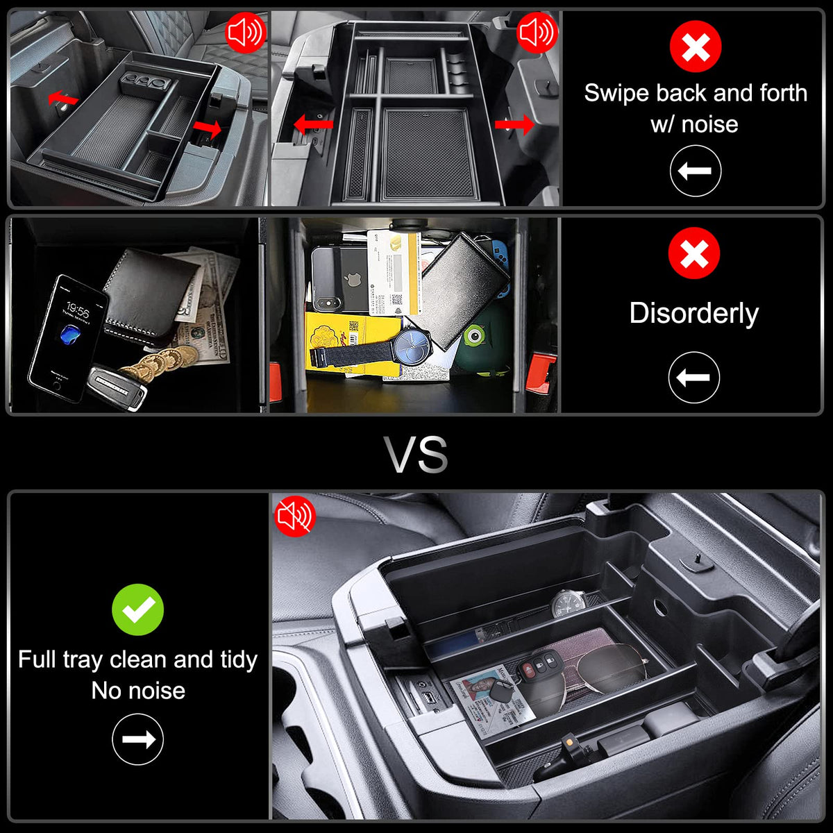 Eamplest tray installed in truck console demonstrating precise fit and stability