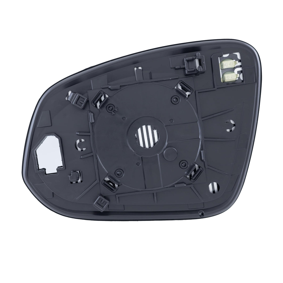 EAP mirror plastic back plate and electrical connector for easy fitment benefit