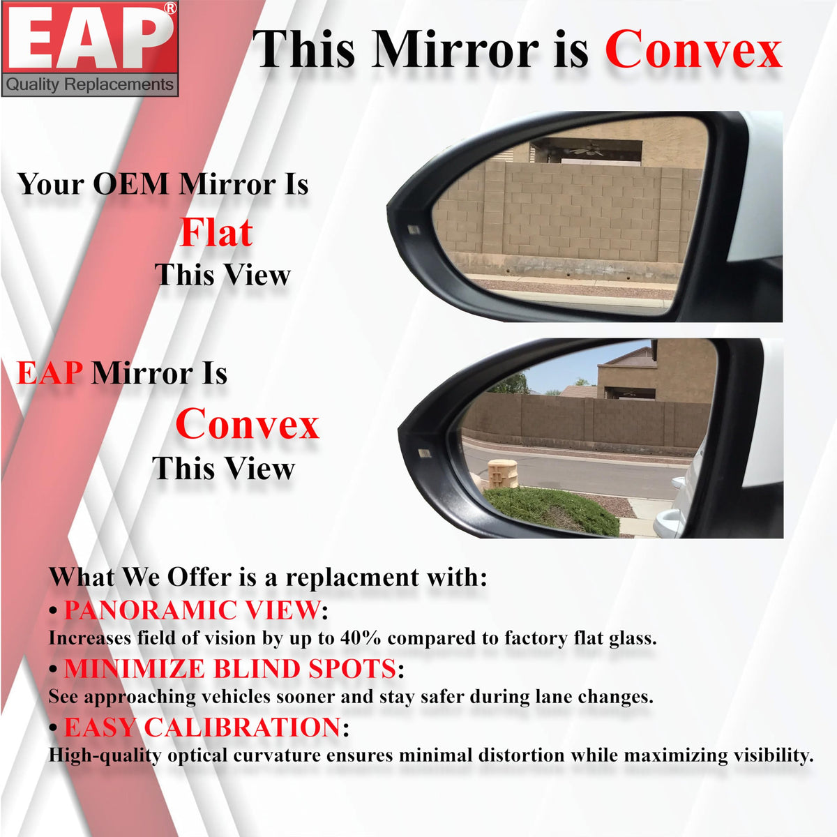 EAP two 2-inch wide-view spotter mirrors displayed for improved blind spot visibility