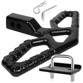 Eapele front view of hitch step showing sturdy steel and compact profile, adds stable access
