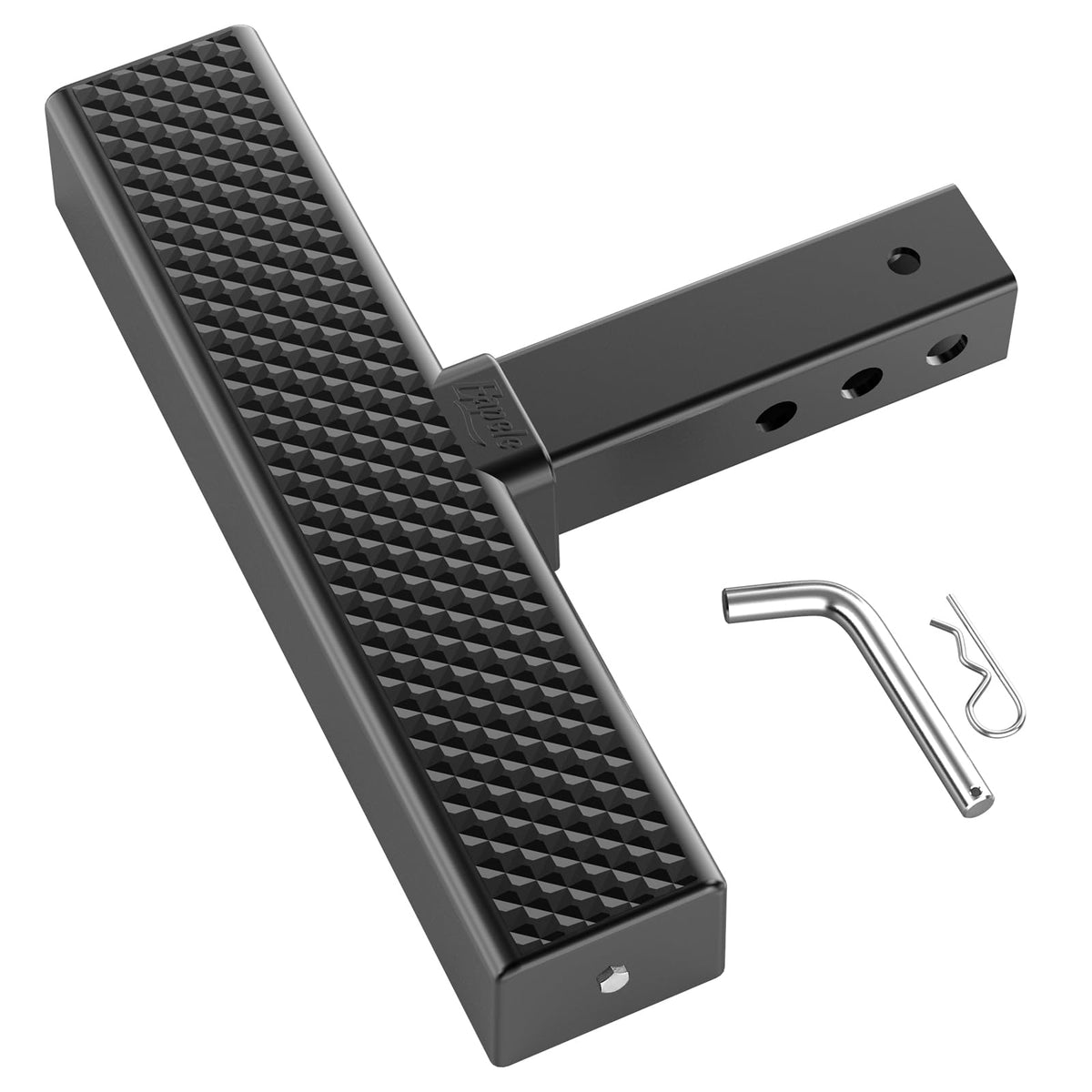 Eapele front view of hitch step showing sturdy platform and benefit of easy access