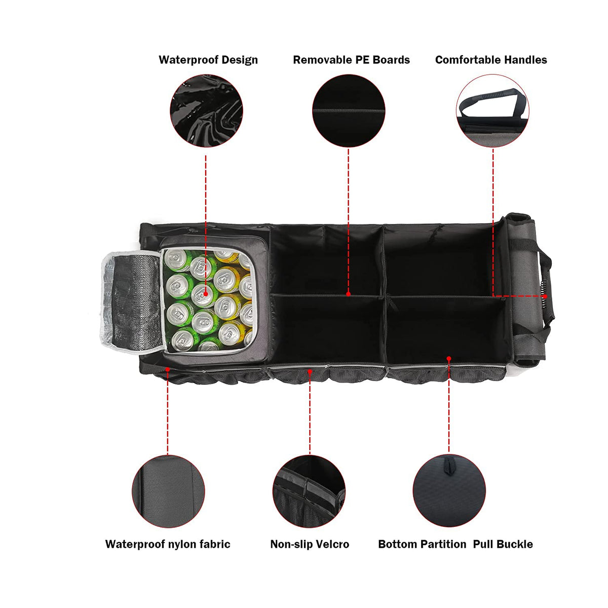 EAROND top view showing adjustable dividers for customizable storage