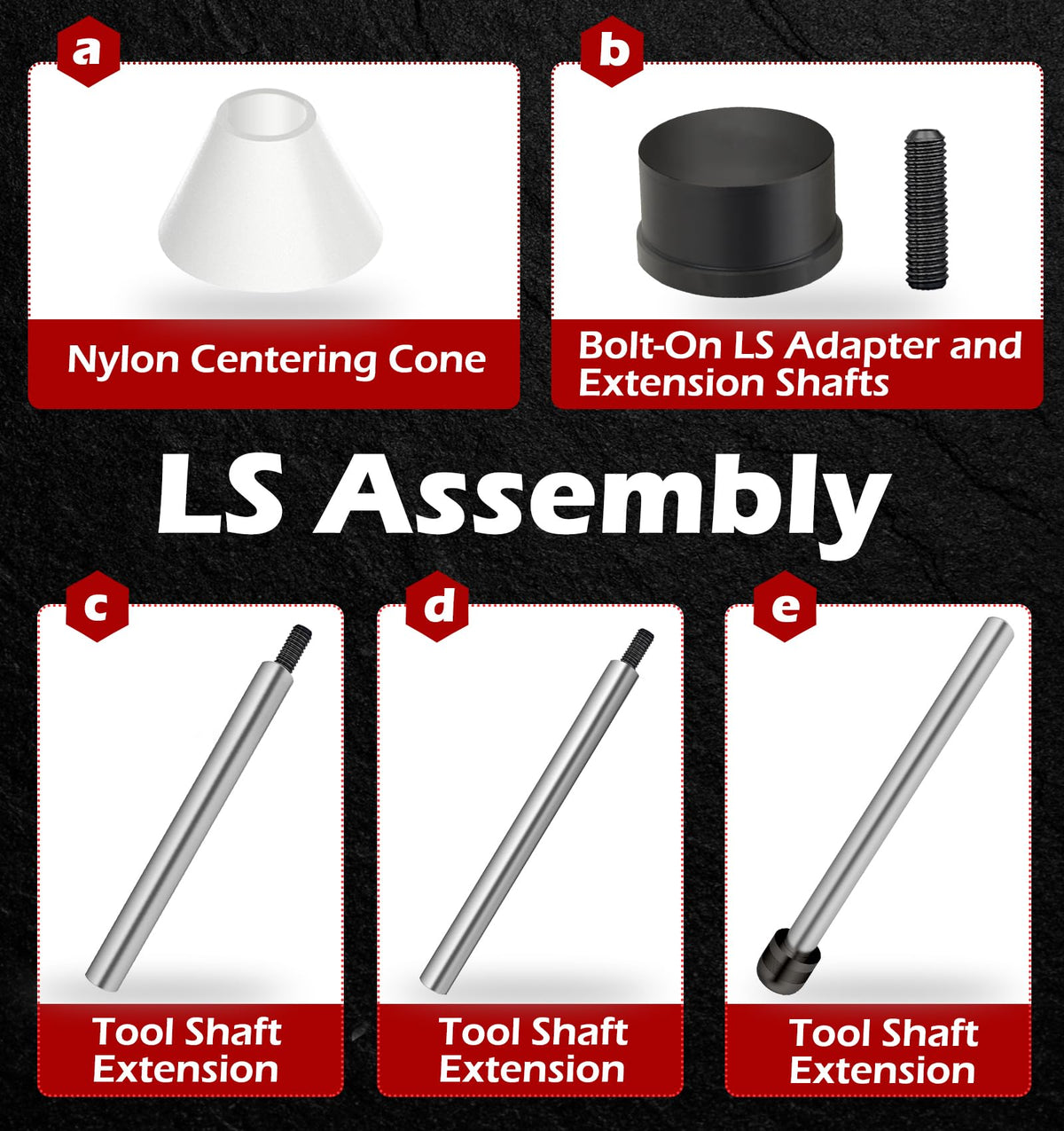 easchwork tool staged on a workbench with LS engine parts for rapid, repeatable installation