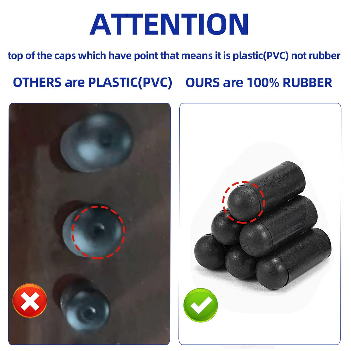Easily close-up of rubber cap texture and thickness, durable grip benefit