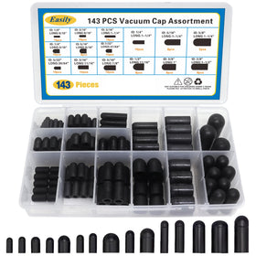 Easily front packaging showing full 143-piece cap assortment and case, organized for fast access
