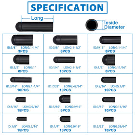 Easily close view of size chart and separated cap quantities, helping pick correct diameter quickly