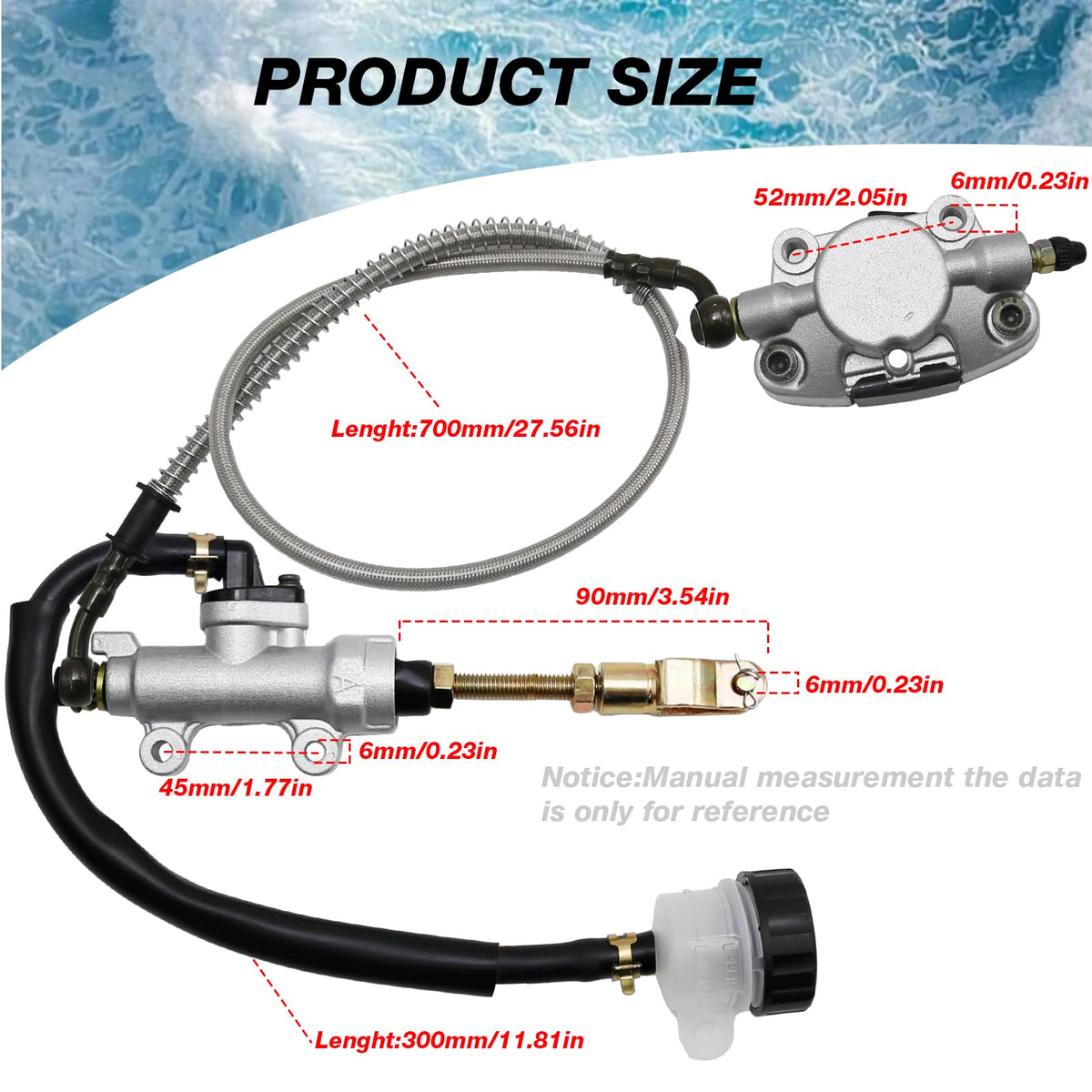 EATAKWARD brake hose and M10x1.25 banjo fitting showing secure hydraulic connection