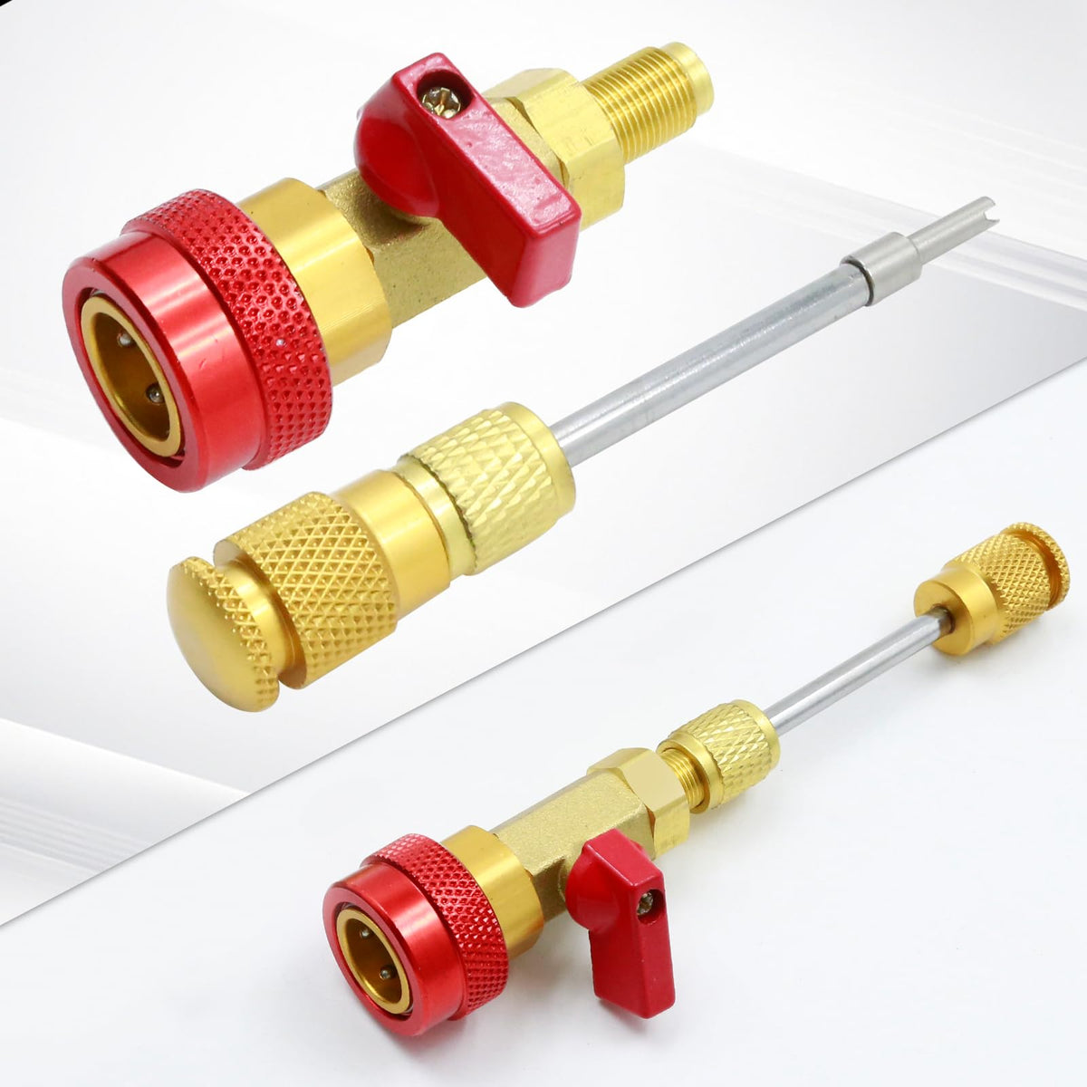 EATAKWARD tool in use on vehicle AC service port for leak-minimizing removal