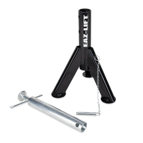 Eaz-Lift jack fully extended on concrete demonstrating secure stabilization and reach