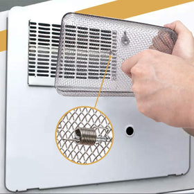 Eazy2hD installed on RV furnace vent to block insects and debris