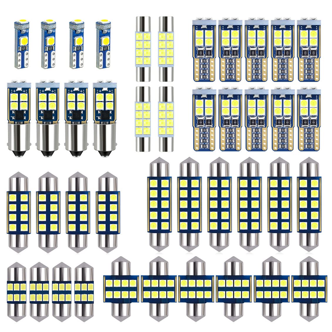 EBAIFUN kit front view showing all 42 bulbs and organization, clear identification benefit