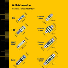 EBAIFUN T10 and BA9S wedge bulbs detail, highlights chipset and consistent color benefit