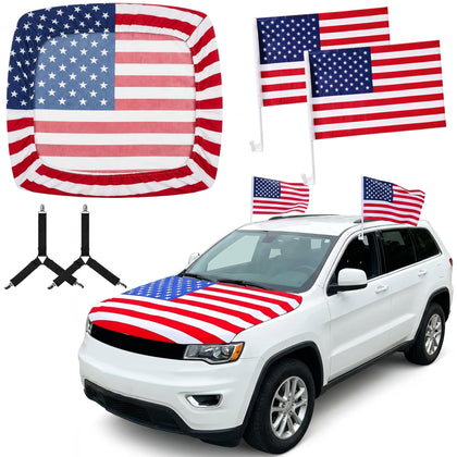 EBaokuup front view of American flag hood cover showing full design and bold colors for visibility