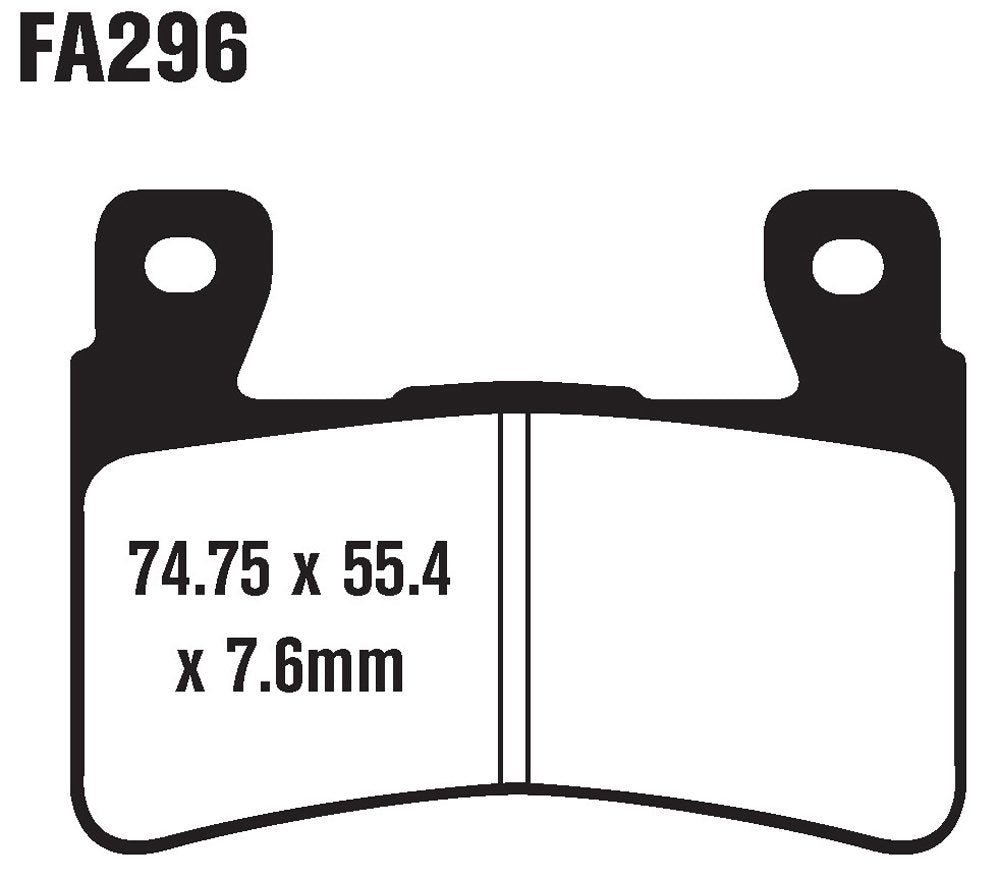 EBC FA296HH pad closeup showing bonded friction surface and edge finish benefits