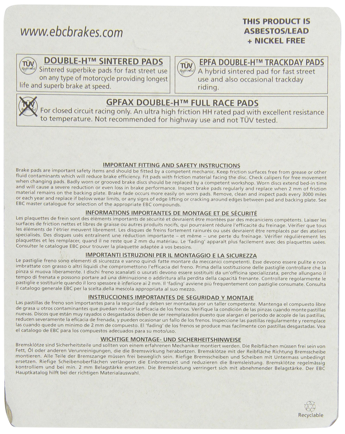EBC FA319/2HH close-up of pad friction surface highlighting durable bond and improved bite