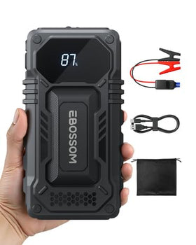 EBOSSOM JS6 front view showing compact jump starter and ports for fast access