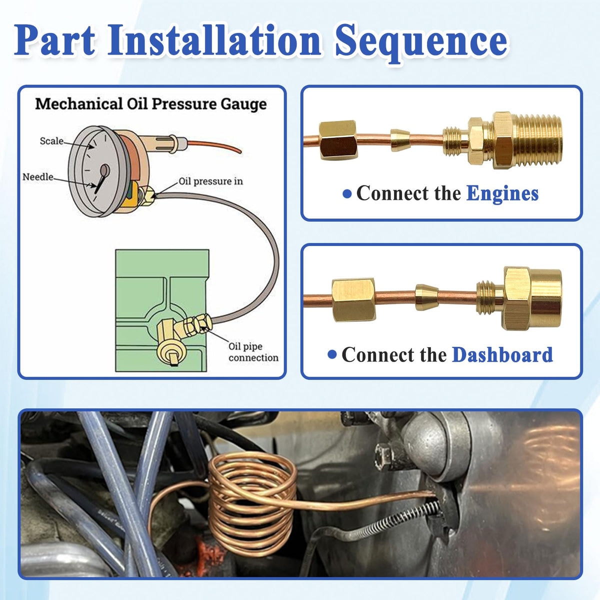 Ebrmeiwo tubing installed under hood demonstrating neat routing and secure gauge feed