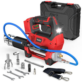 Ecarke grease gun front view showing tool layout and fast setup benefit