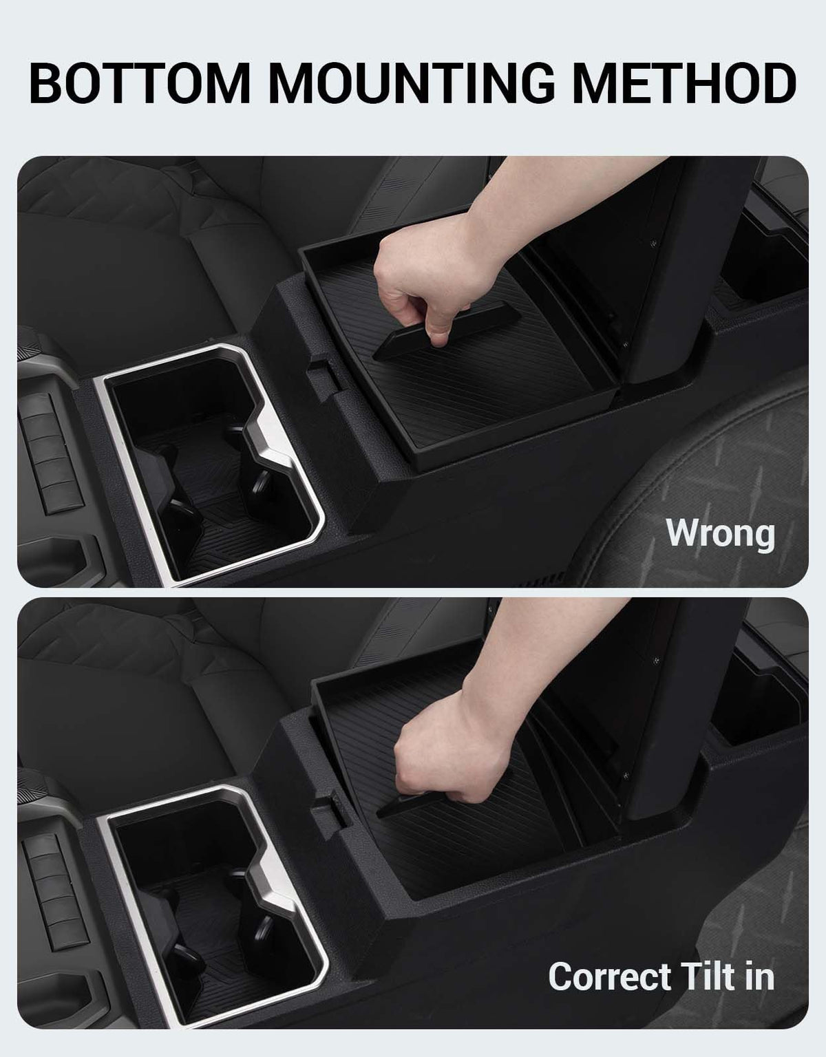 Ecarzo upper tray close-up showing organized phone and sunglasses benefit
