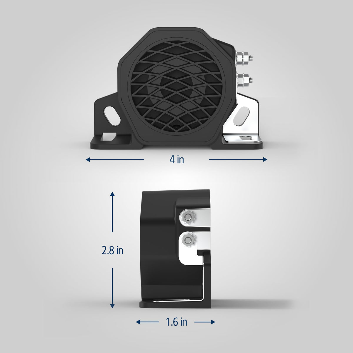 ECCO back up alarm close-up of glass-filled nylon and epoxy-encapsulated electronics protection