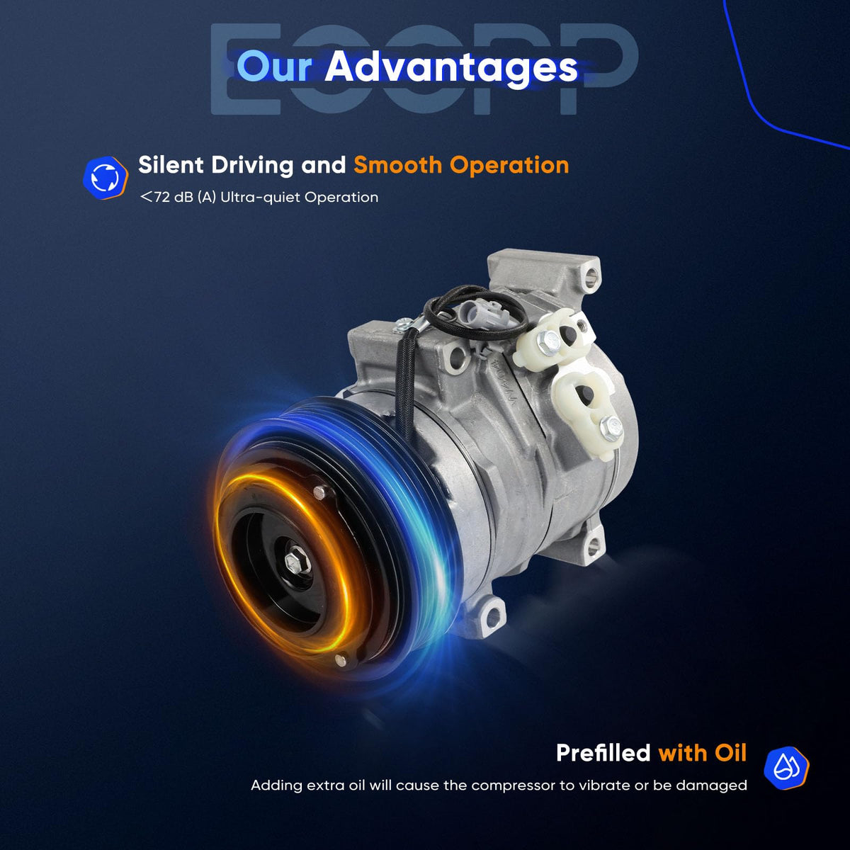 ECCPP aluminum housing texture highlighting durable construction and reduced vibration