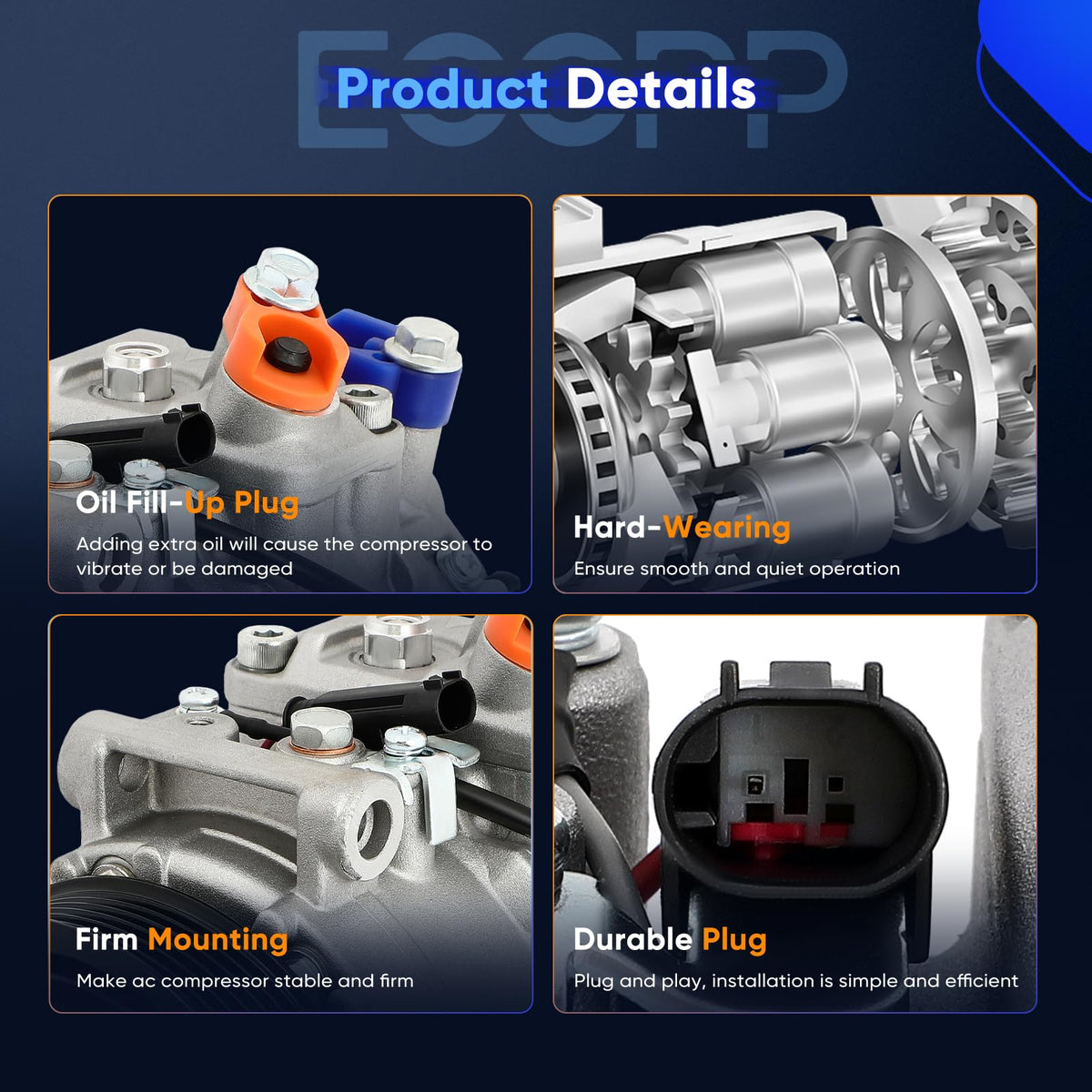 ECCPP compressor label and specs showing model numbers and compatibility