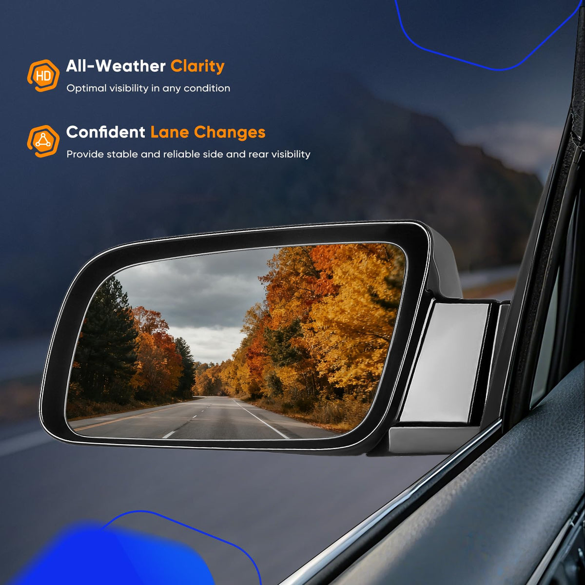 ECCPP driver side mirror installed on Chevy Blazer demonstrating direct fit and alignment